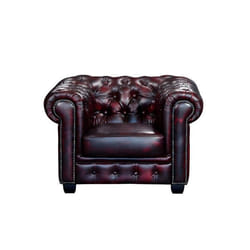 Fauteuil Chesterfield BRENTON 100% cuir de buffle - VENTE-UNIQUE - 1 place - Marron