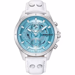 POLICE Malawi PEWJF0004603 Montre pour Homme avec Bracelet en Cuir Cadran Gris Froid et Verre Laser Bleu Blanc Classique