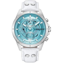 POLICE Malawi PEWJF0004603 Montre pour Homme avec Bracelet en Cuir Cadran Gris Froid et Verre Laser Bleu Blanc Classique