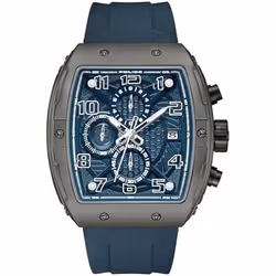 Montre - POLICE - Mod. PEWGO0063102 - Acier inoxydable gris - Bracelet silicone bleu - 50m étanche