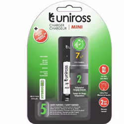 Chargeur MINI Pour 1 à 2 piles Ni-MH 1.2V AA AAA Avec 2 Piles AAA 600 HYBRIO inclus