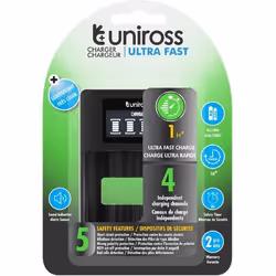 Chargeur - UNIROSS - ULTRA RAPIDE - Pour 1 à 4 Piles Ni-MH 1.2V AA AAA - Rechargeable - Intérieur