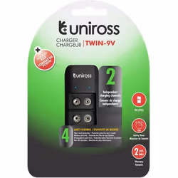 Chargeur - UNIROSS - TWIN - 1 à 2 Piles Ni-MH 9V - Rechargeable - Intérieur
