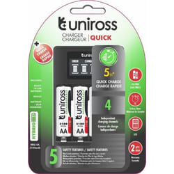 Chargeur de piles - UNIROSS - Chargeur LCD RAPIDE - 4 Piles AA 2100 HYBRIO Inclus - Rechargeable - Intérieur