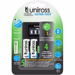 Chargeur - UNIROSS - ULTRA RAPIDE - Pour 1 à 4 Piles Ni-MH - Inclus 4 Piles AA 2700 - Blanc