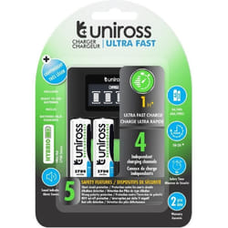 Chargeur - UNIROSS - ULTRA RAPIDE - Pour 1 à 4 Piles Ni-MH - Inclus 4 Piles AA 2700 - Blanc