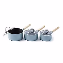 Casserole Set - GREENPAN - CC001595-001 - Aluminium - Bois dense - 3 pièces - Vert grisé