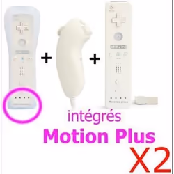 QUMOX Manette Motion Plus Wii + Nunchuck Blanc x2- Manettes compatible