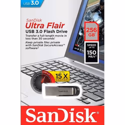 Clé USB - SanDisk - Ultra Flair - 256 Go - USB 3.0 - Vitesse jusquà 150 Mo/s