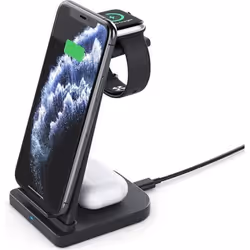 Chargeur sans Fil 3-en-1 - MARQUE - iWatch AirPods Pro Apple iPhone - Noir - Qi - 5W/15W