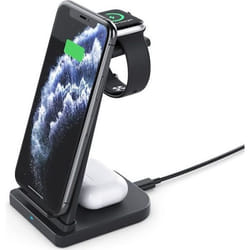 Chargeur sans Fil 3-en-1 - MARQUE - iWatch AirPods Pro Apple iPhone - Noir - Qi - 5W/15W