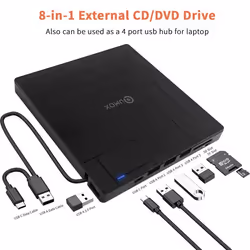 8 en 1 Lecteur CD/DVD Externe pour PC USB 3.0 et USB-C Graveur DVD Externe Portable CD/DVD -/+RW Drive Pour Windows/MacOS