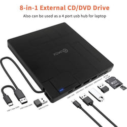 8 en 1 Lecteur CD/DVD Externe pour PC USB 3.0 et USB-C Graveur DVD Externe Portable CD/DVD -/+RW Drive Pour Windows/MacOS