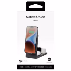 Native Union Rise 3-In-1 Qi2 Smartphone Noir USB Recharge sans fil Intérieure