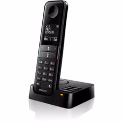 Philips D4751B, Téléphone DECT, Combiné filaire, Haut-parleur, 50 entrées, Identification de l'appelant, Noir