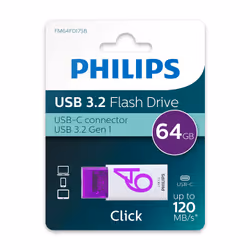 Philips Click lecteur USB flash 64 Go USB Type-C 3.2 Gen 1 (3.1 Gen 1) Violet, Blanc - Vue supplémentaire 5