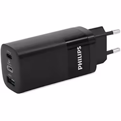 Chargeur Secteur - PHILIPS - DLP2681/12 - 65 W - Double Sortie USB-A et USB-C - Noir