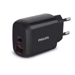 Philips Chargeur secteur 18W 1 port USB-Type C et 1 USB-A, Intérieure, Secteur, Noir