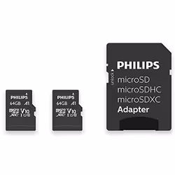 Carte mémoire PHILIPS SDXC 2-Pack 64GB + adaptateur SD UHS-I U1 jusquà 80MB/s