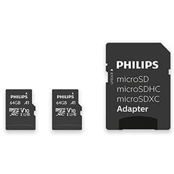 Carte mémoire PHILIPS SDXC 2-Pack 64GB + adaptateur SD UHS-I U1 jusquà 80MB/s