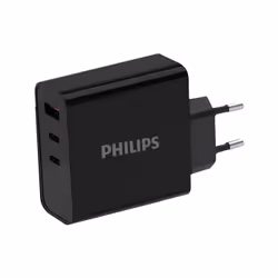 Philips Chargeur secteur 65W 2 ports USB-Type C et 1 USB-A, Auto, Secteur, Noir