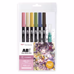 Tombow ABT Dual Brush Pen Watercolor Manga Set Flower, Beige, Bleu, Marron, Vert, Rose, Jaune, Noir, ABT-817, -910, -985, -15 ...