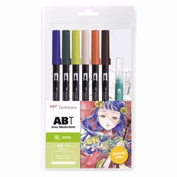 Tombow ABT Dual Brush Pen Watercolor Manga Set Wind, Bleu, Marron, Vert, Vert clair, Rose clair, Orange, Noir, ABT-555, -346, ...