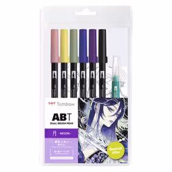 Tombow ABT Dual Brush Pen Watercolor Manga Set Wind, Noir, Bleu, Vert clair, Rose, Violet, Jaune, Noir, ABT-772, -062, -312,  ...