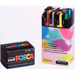 Uni-Ball uni POSCA PC-3M, 15 pcs, 15 pièce(s), Noir, Bleu, Marron, Or, Vert, Orange, Rose, Rouge, Argent, Violet, Blanc, Jaun ...