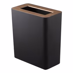 Yamazaki Poubelle, 10 L, Rectangulaire, Acier, Bois, Noir, Bois, Manuel, 150 mm
