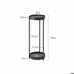 Support pour plantes - Noir - Acier - 2 niveaux - Sur roulettes - Décoratif