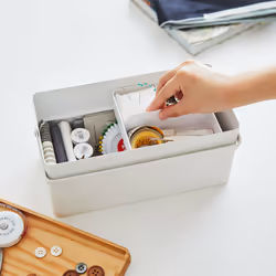 Yamazaki 5060 Boîte de rangement Rectangulaire ABS, Coton, Polyester, Acier, Bois Blanc, Bois