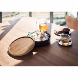 Yamazaki 5800 Boîte de rangement Rond Acier, Bois Noir, Bois