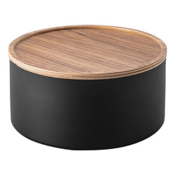 Yamazaki 5802 Boîte de rangement Rond Acier, Bois Noir, Bois