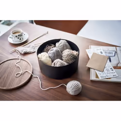Yamazaki 5802 Boîte de rangement Rond Acier, Bois Noir, Bois