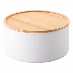 Yamazaki Boîte de rangement avec couvercle ronde et profonde, Boîte de rangement, Blanc, Rond, Contre-plaqué, Acier, Monochro ...