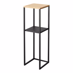 Yamazaki Étagère à 2 niveaux avec dessus en bois, Tablette flottante, Autonome, Bambou, Acier, Noir, Bois, Universel, 5 kg