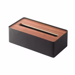Boîte à Mouchoirs - YAMAZAKI - Métal Noir - Couvercle Bois - 26cm x 13cm x 8.2cm