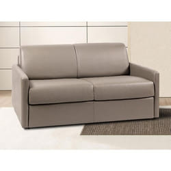 Canapé 2 places convertible express en simili taupe - Couchage 120 cm - Matelas 22 cm avec mémoire de forme CALIFE