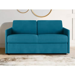 Canapé 2 places convertible express en tissu bleu turquoise - Couchage 120 cm - Matelas 14 cm CALIFE