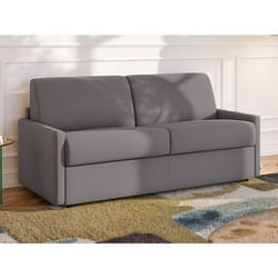 Canapé 3 places convertible express en tissu gris clair - Couchage 140 cm - Matelas 22 cm avec mémoire de forme CALIFE