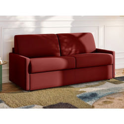 Canapé 3 places convertible express en tissu rouge - Couchage 140 cm - Matelas 22 cm avec mémoire de forme CALIFE