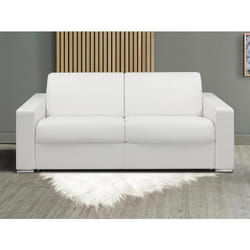 Canapé 2 places convertible express en simili blanc - Couchage lattes larges 120 cm - Matelas 14 cm CALITO