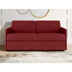 Canapé 3 places convertible express en tissu rouge - Couchage à lattes larges 140 cm - Matelas 14 cm CALIFE