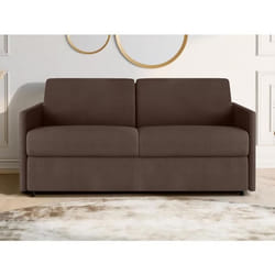 Canapé 3 places convertible express en tissu marron - Couchage à lattes larges 140 cm - Matelas 14 cm CALIFE