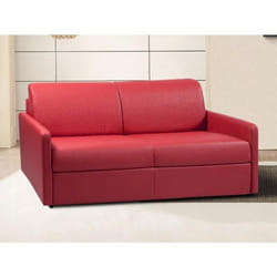 Canapé 3 places convertible express en simili rouge - Couchage à lattes larges 140 cm - Matelas 14 cm CALIFE