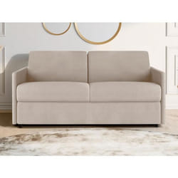 Canapé 3 places convertible express en tissu beige - Couchage à lattes larges 140 cm - Matelas 14 cm CALIFE
