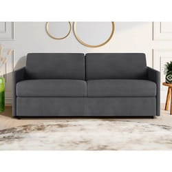 Canapé 4 places convertible express en tissu gris - Couchage à lattes larges 160 cm - Matelas 14 cm CALIFE