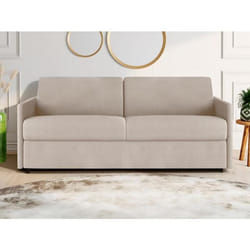 Canapé 4 places convertible express en tissu beige - Couchage à lattes larges 160 cm - Matelas 14 cm CALIFE