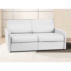 Vente-unique - Canapé 3 Places Convertible Express En Simili Blanc - Couchage À Lattes Larges 140 Cm - Matelas 18 Cm Calife